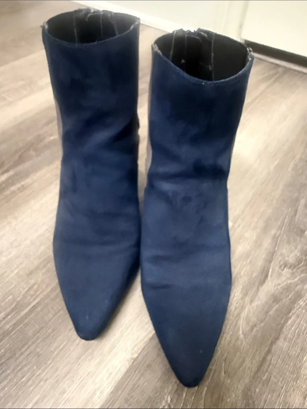 A2 By Aerosoles Navy Suede Pointed Ankle Booties with Gray Panels